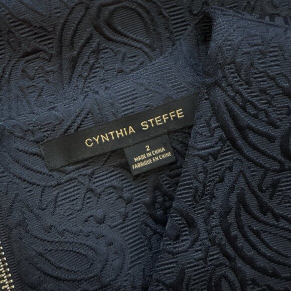New Cynthia Steffe Textured Paisley Cocktail Mini Dress Dark Navy Blue Size 2 - Picture 9 of 10